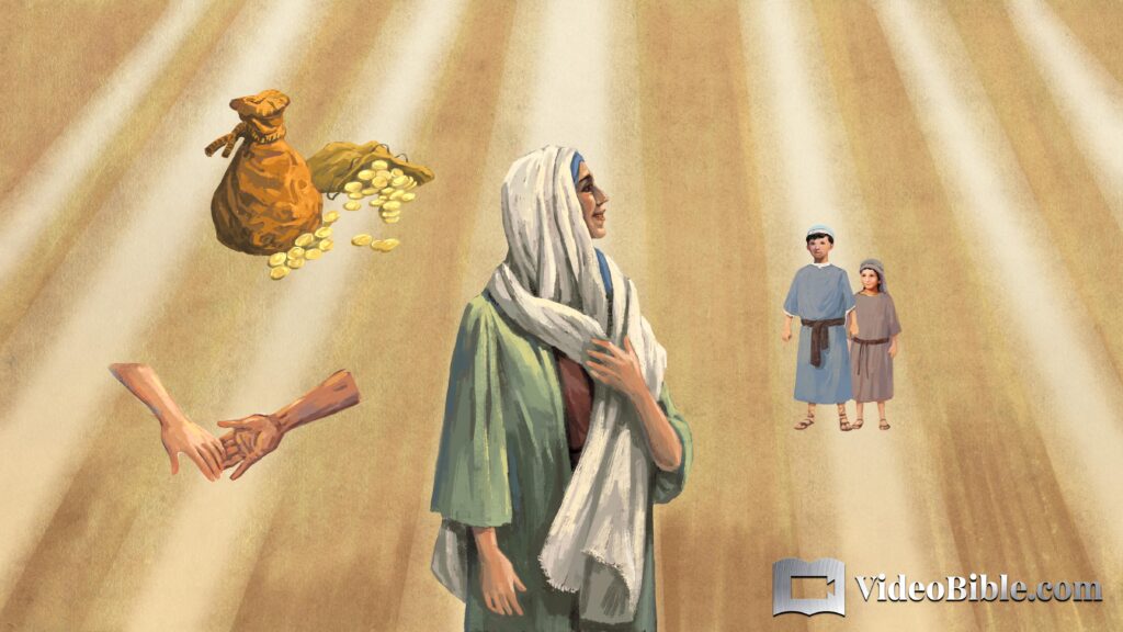 woman with heavenly blessings of children, riches, and love