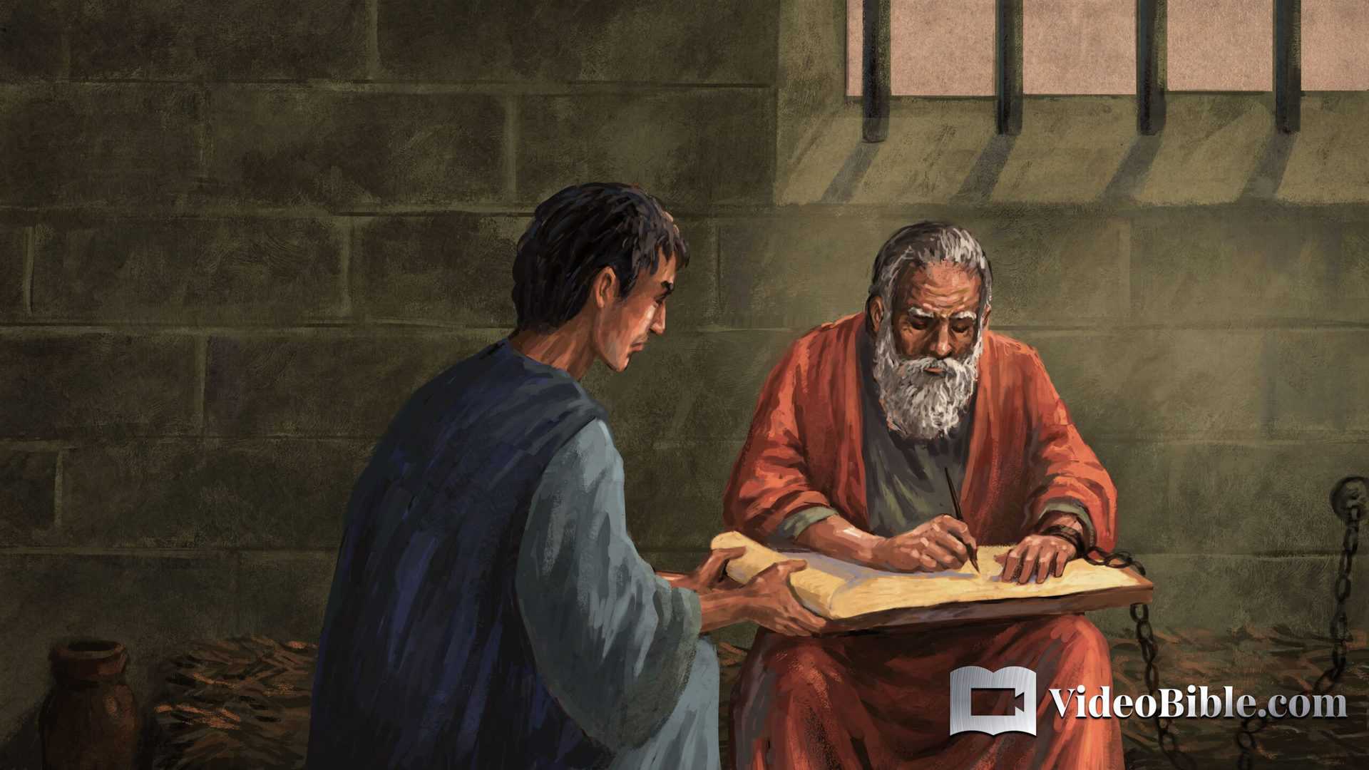 Timothy and Paul writing a letter to the Philippians from prison