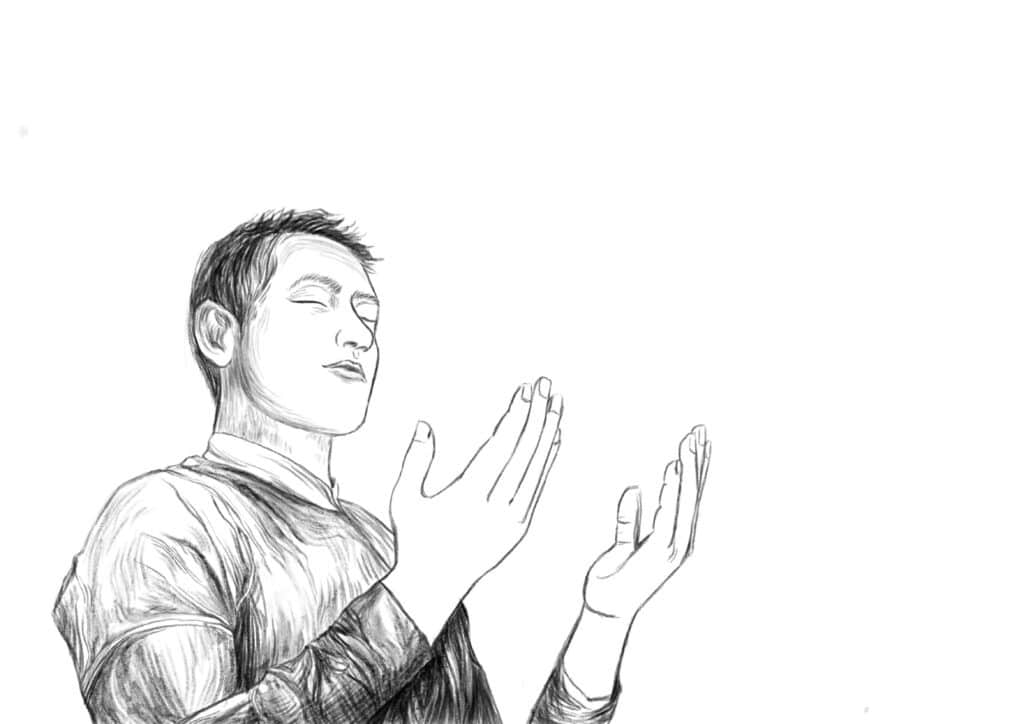 Adult man offering up confession in prayer